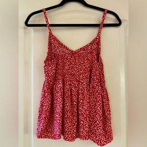 Red with white dot spaghetti strap top
